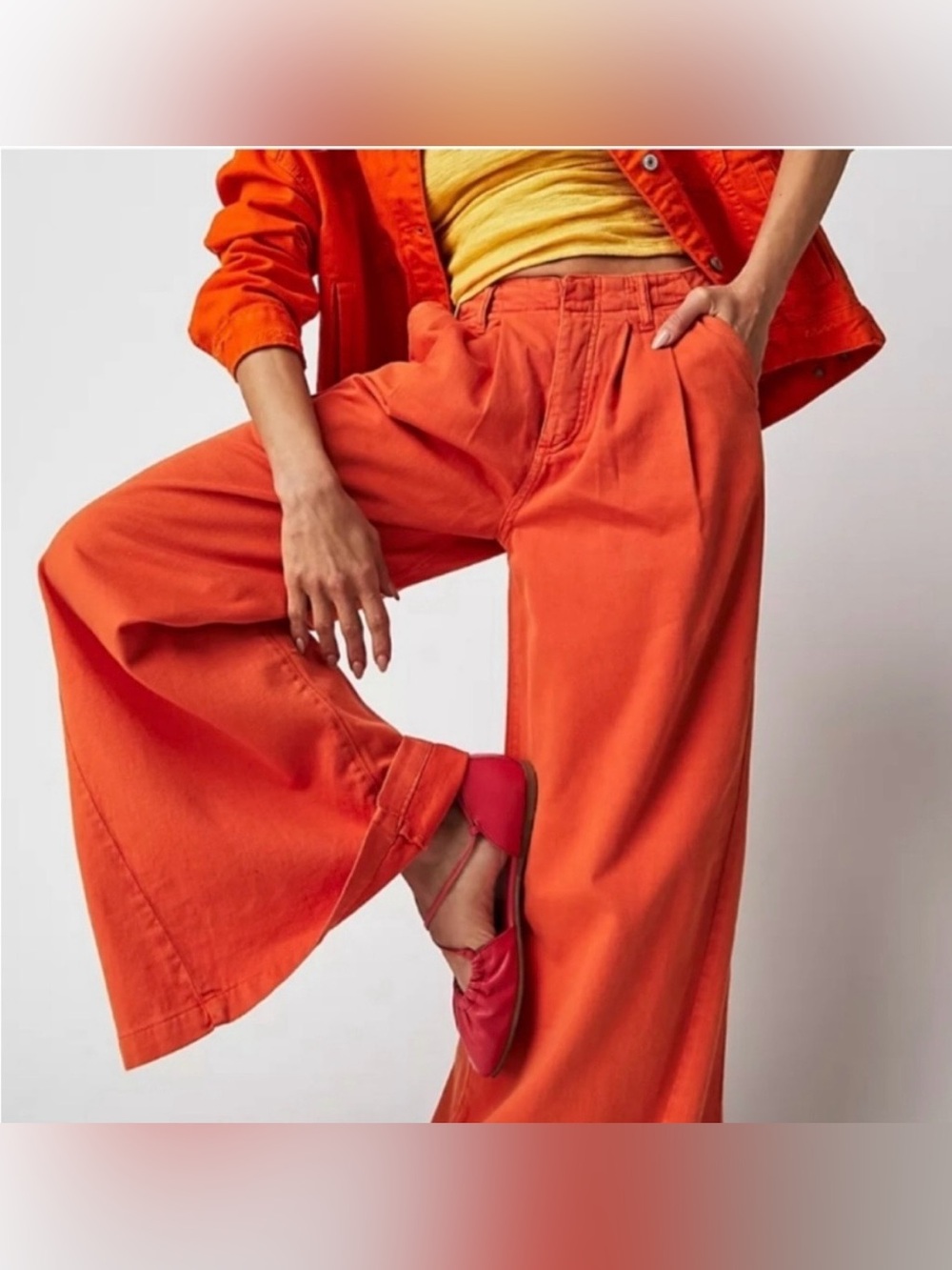 Free people Wide Leg Cotton Pants in Burnt Orange